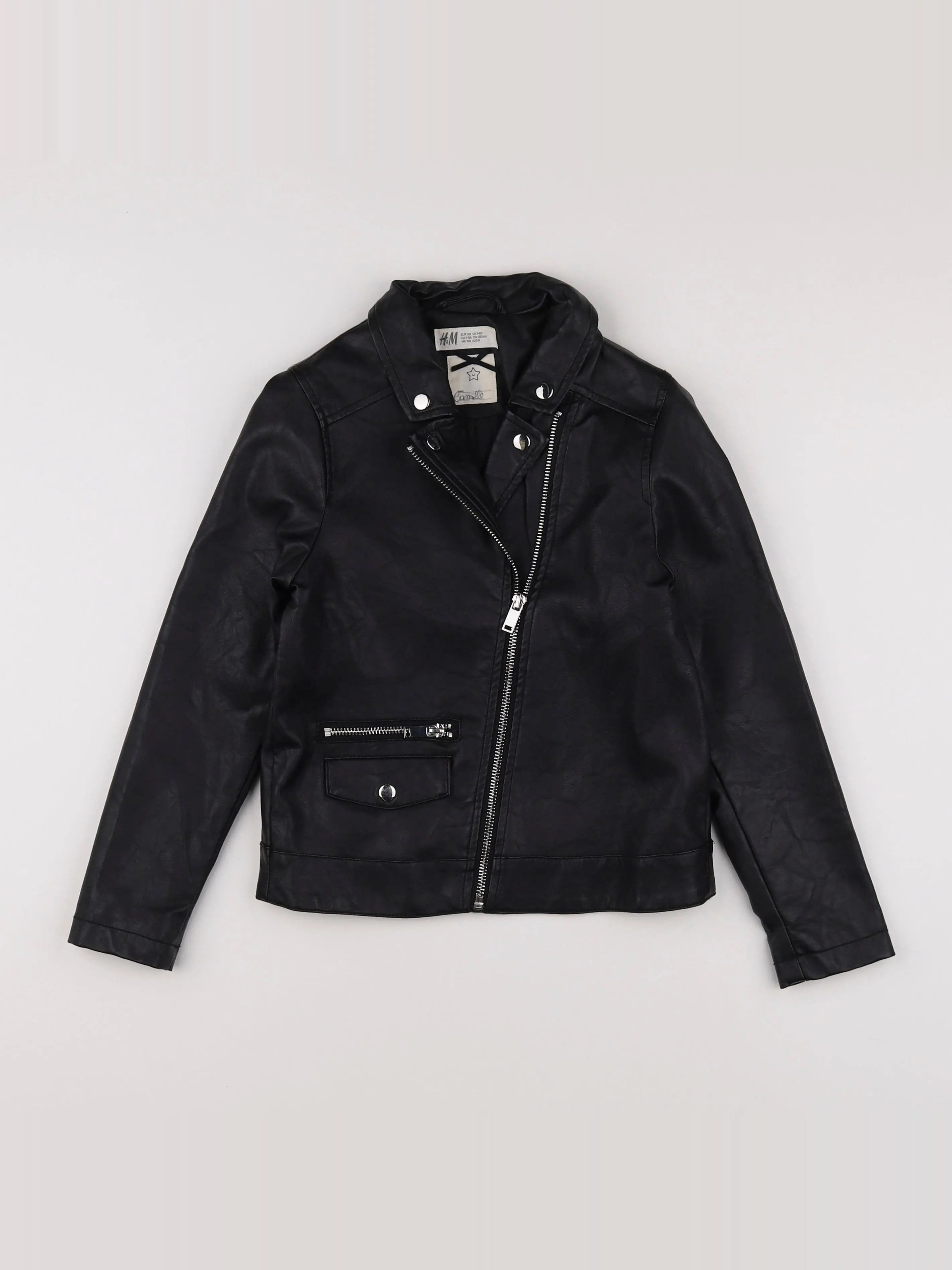 H&M - veste simili cuir noir - 7/8 ans