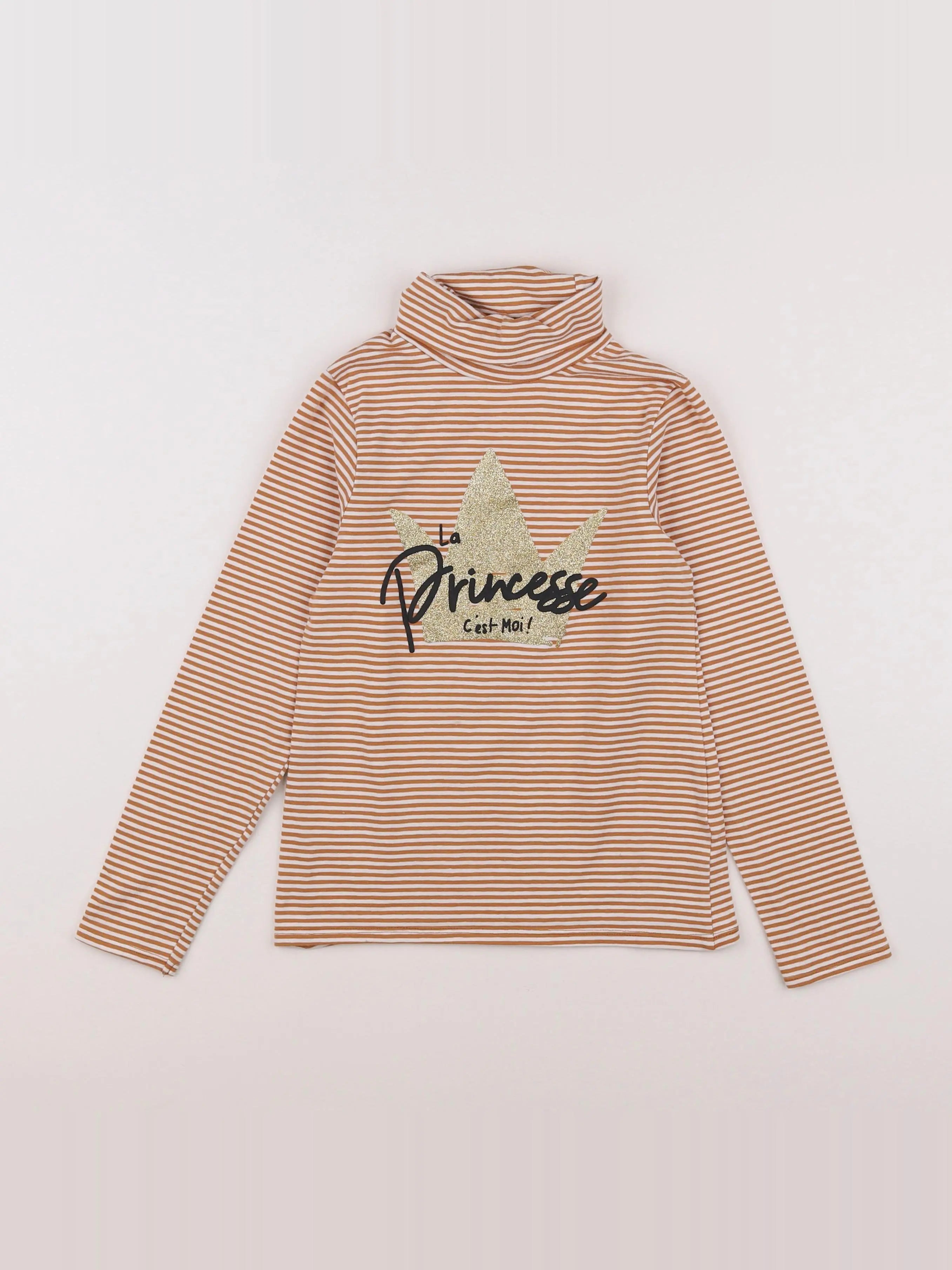 Vertbaudet - sous-pull blanc, orange - 8 ans