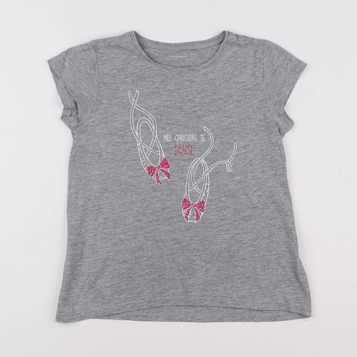 Vertbaudet - tee-shirt gris, rose - 8 ans