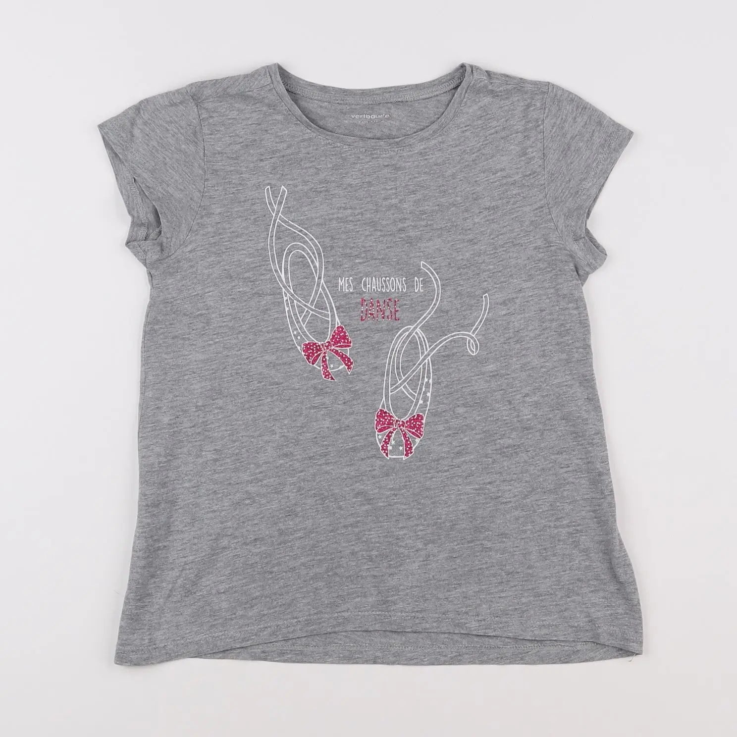 Vertbaudet - tee-shirt gris, rose - 8 ans