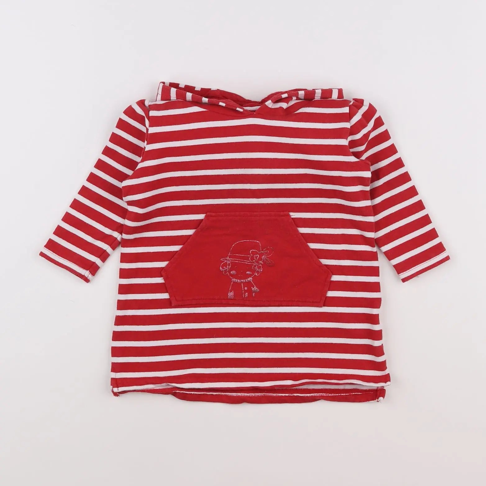 Vertbaudet - robe rouge, blanc - 2 ans