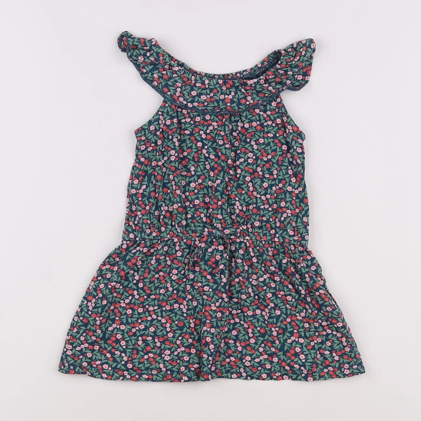 Vertbaudet - robe vert, rouge - 2 ans