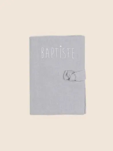 Petit Picotin - "BAPTISTE" protège carnet de santé gris 