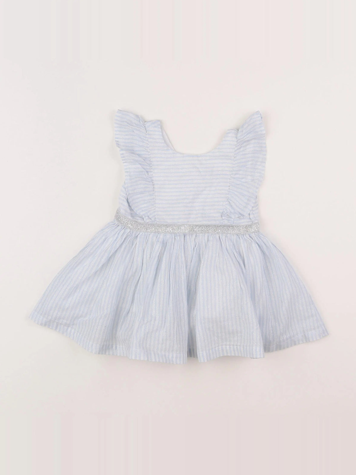 Vertbaudet - robe blanc, bleu, argent - 12 mois