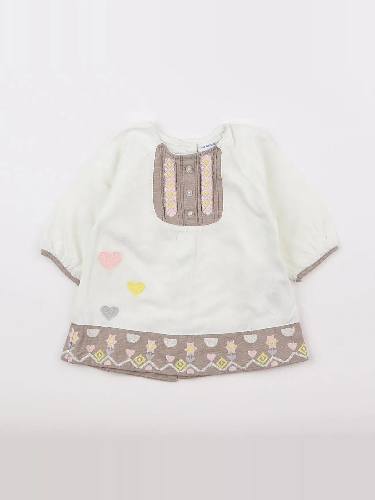 Vertbaudet - robe blanc, marron, rose - 3 mois
