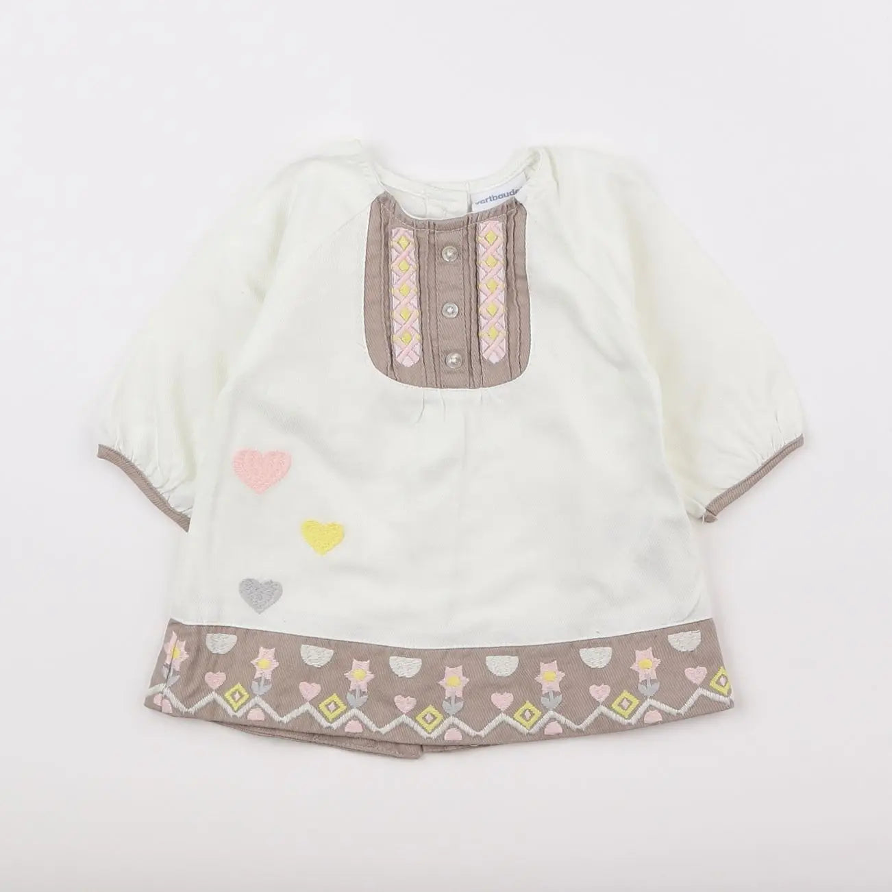 Vertbaudet - robe blanc, marron, rose - 3 mois