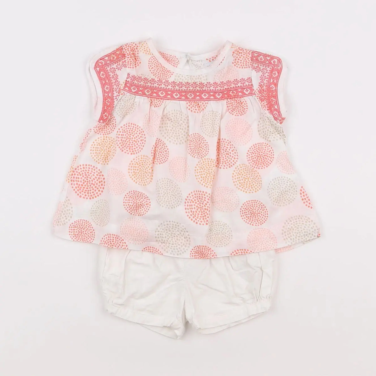 Vertbaudet - ensemble blanc, rose - 6 mois