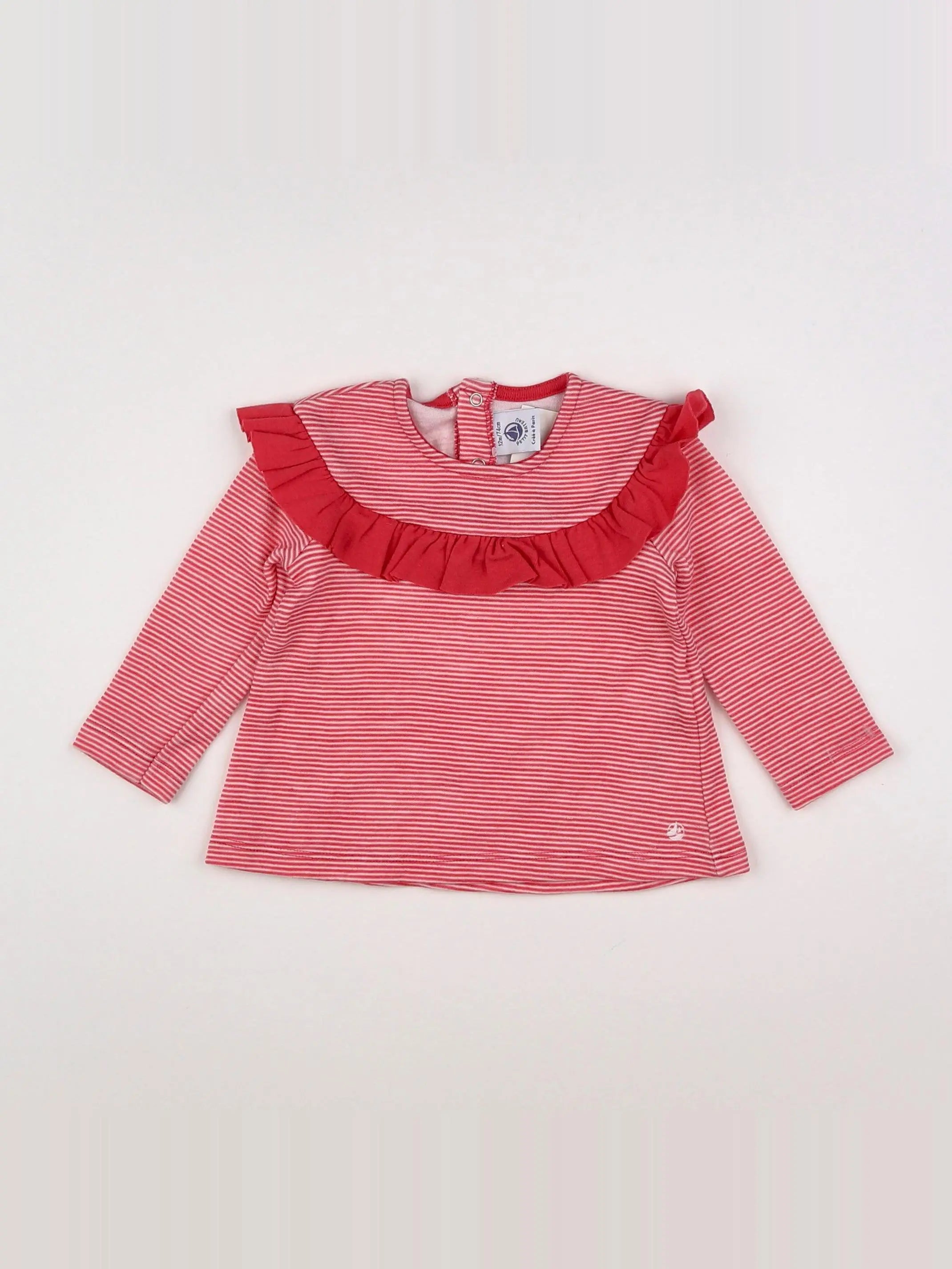 Petit Bateau - tee-shirt blanc, rose - 12 mois