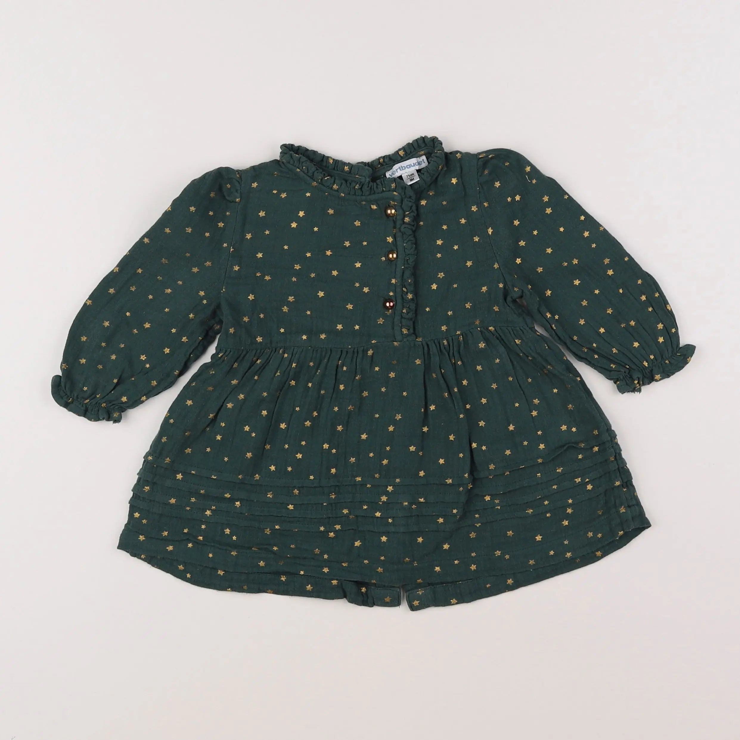 Vertbaudet - robe vert, or - 9 mois