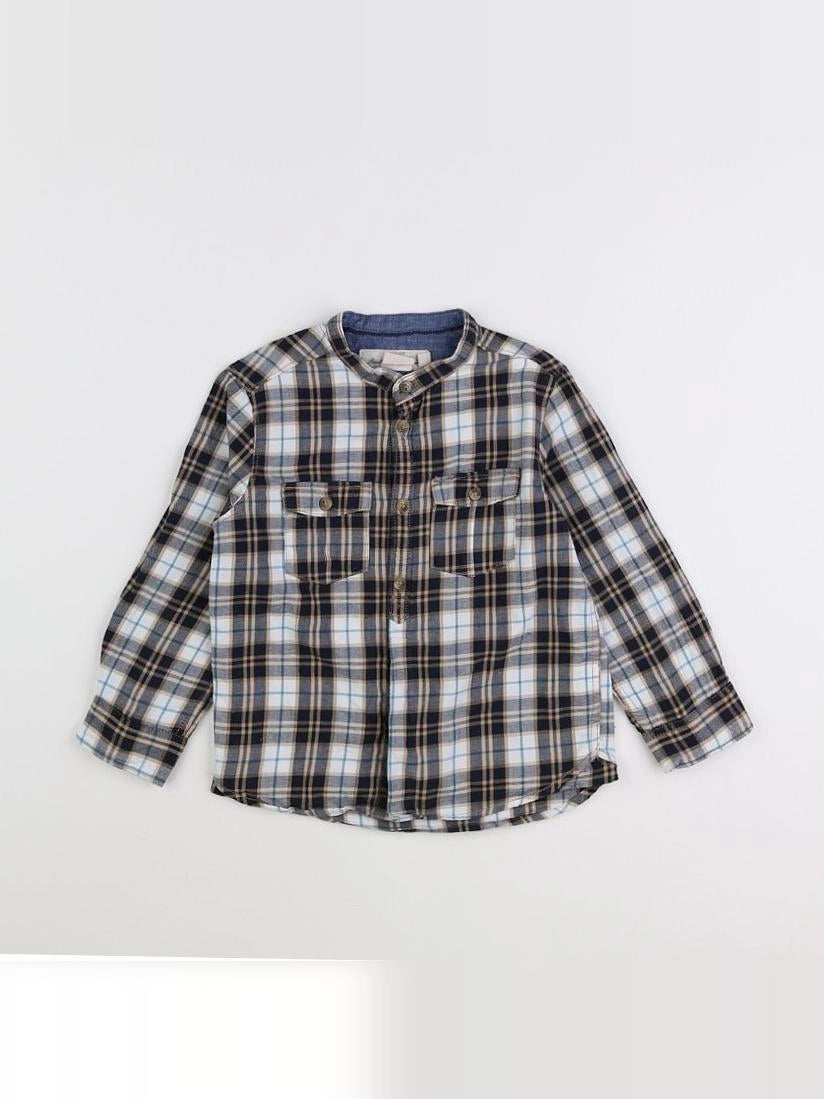 H&M - chemise blanc, vert - 3/4 ans