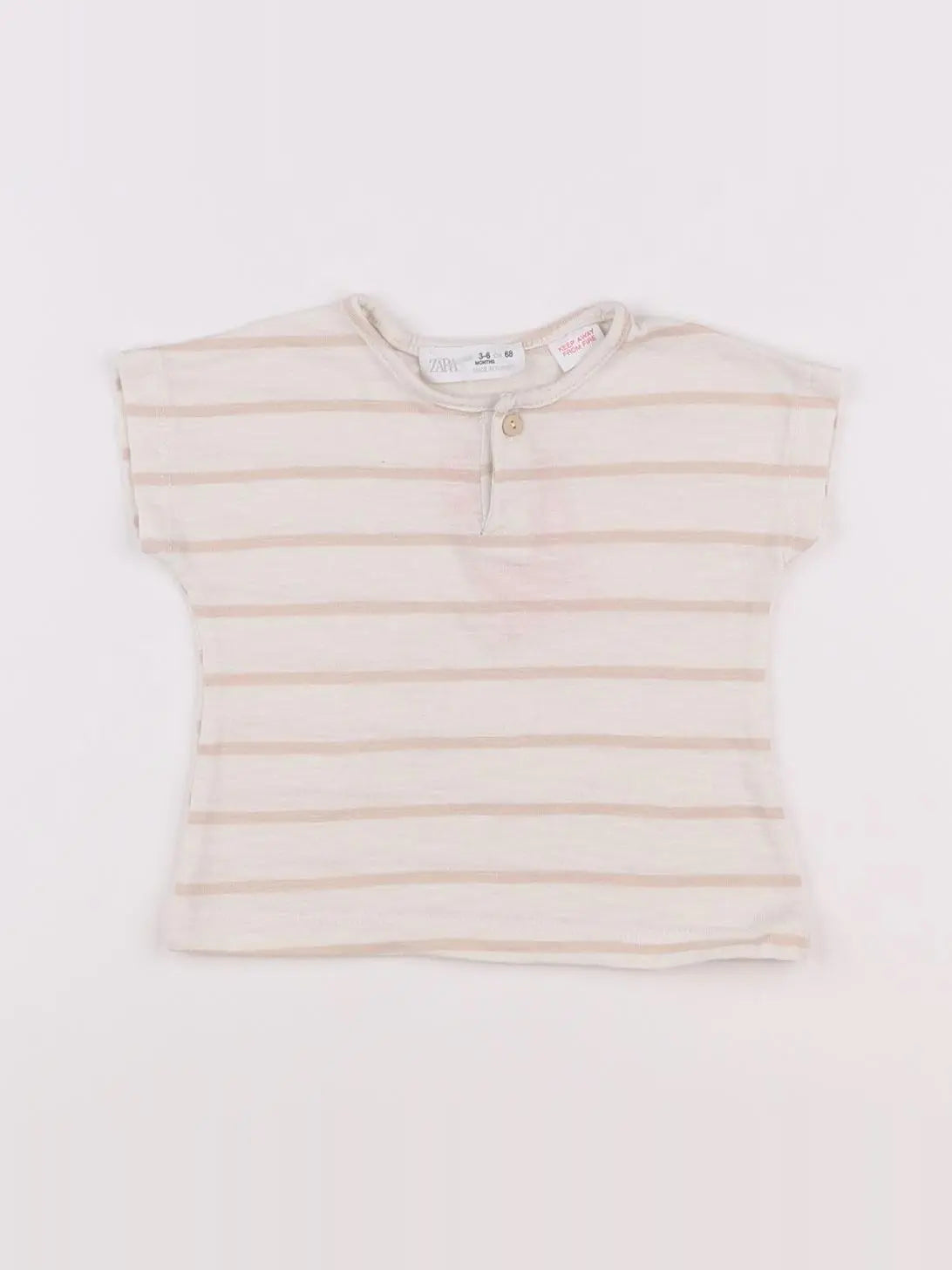 Zara - tee-shirt blanc, rose - 3/6 mois