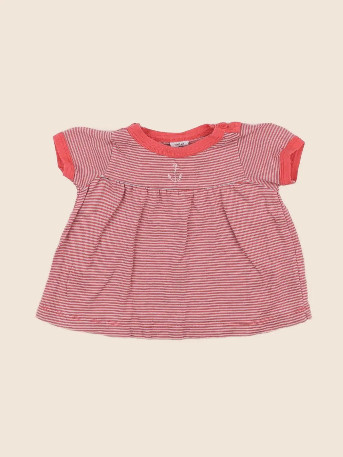Petit Bateau - tee-shirt rose, gris - 12 mois