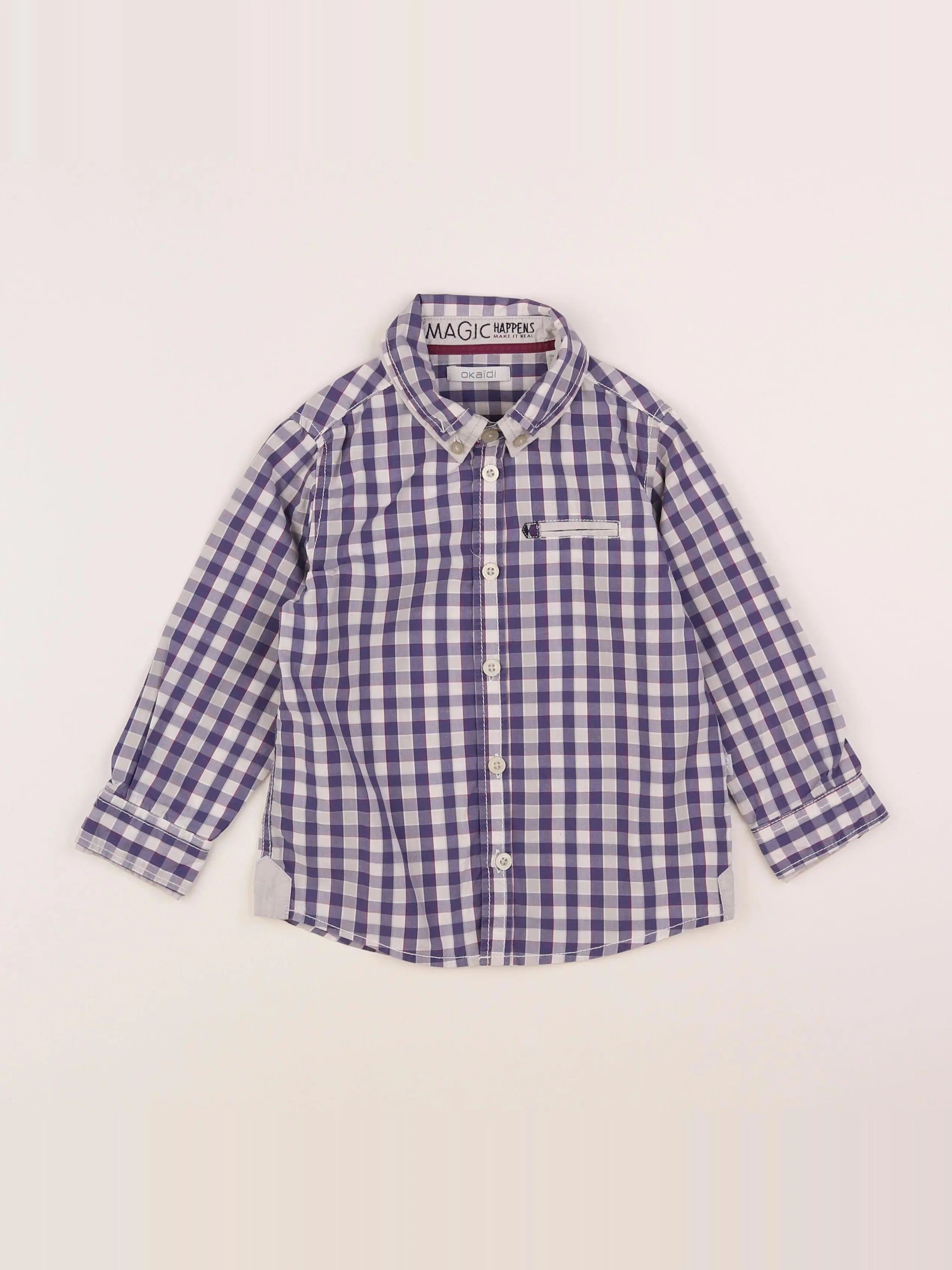 Okaidi - chemise gris, bleu - 3 ans
