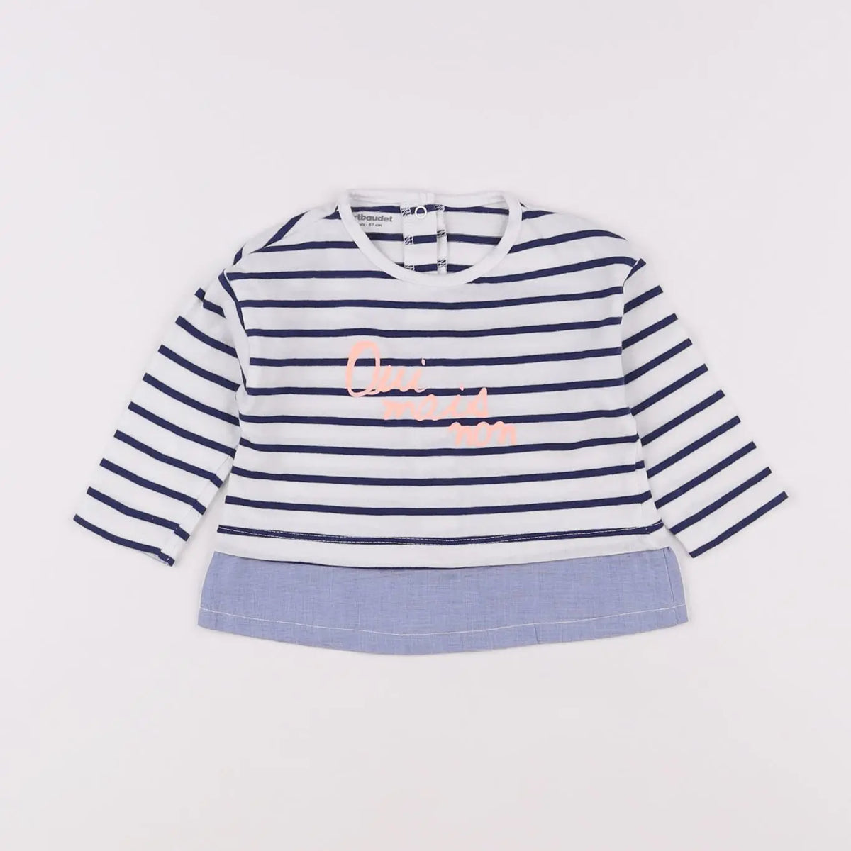 Vertbaudet - tee-shirt blanc, bleu - 6 mois