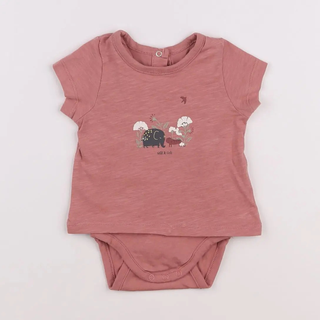 Vertbaudet - body tee-shirt rose - 3 mois