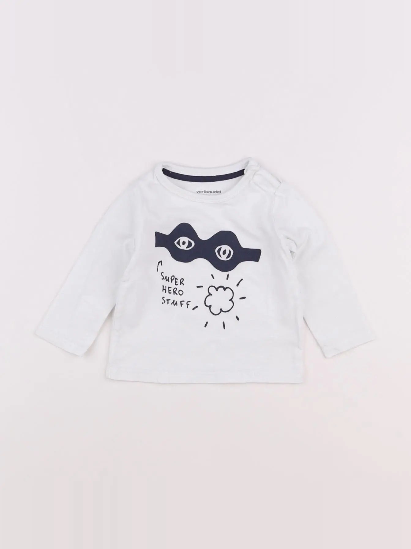Vertbaudet - tee-shirt blanc, bleu - 6 mois