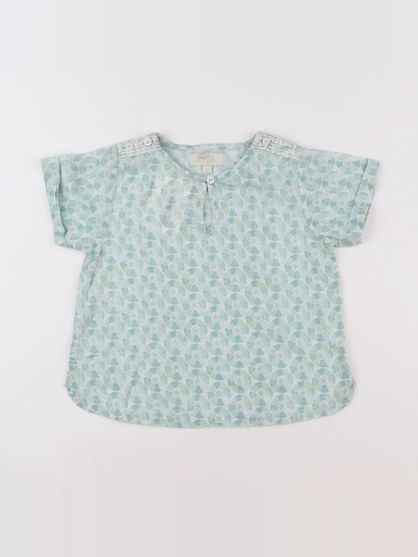 Bonnet à Pompon - blouse vert - 3 ans