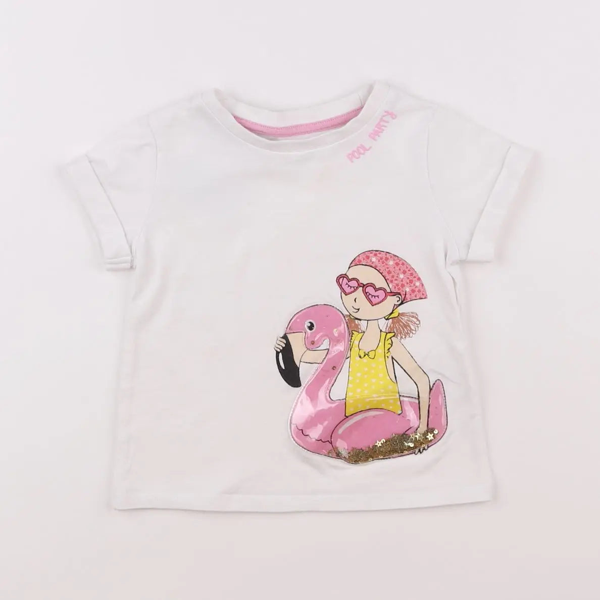 Vertbaudet - tee-shirt blanc, rose - 2 ans