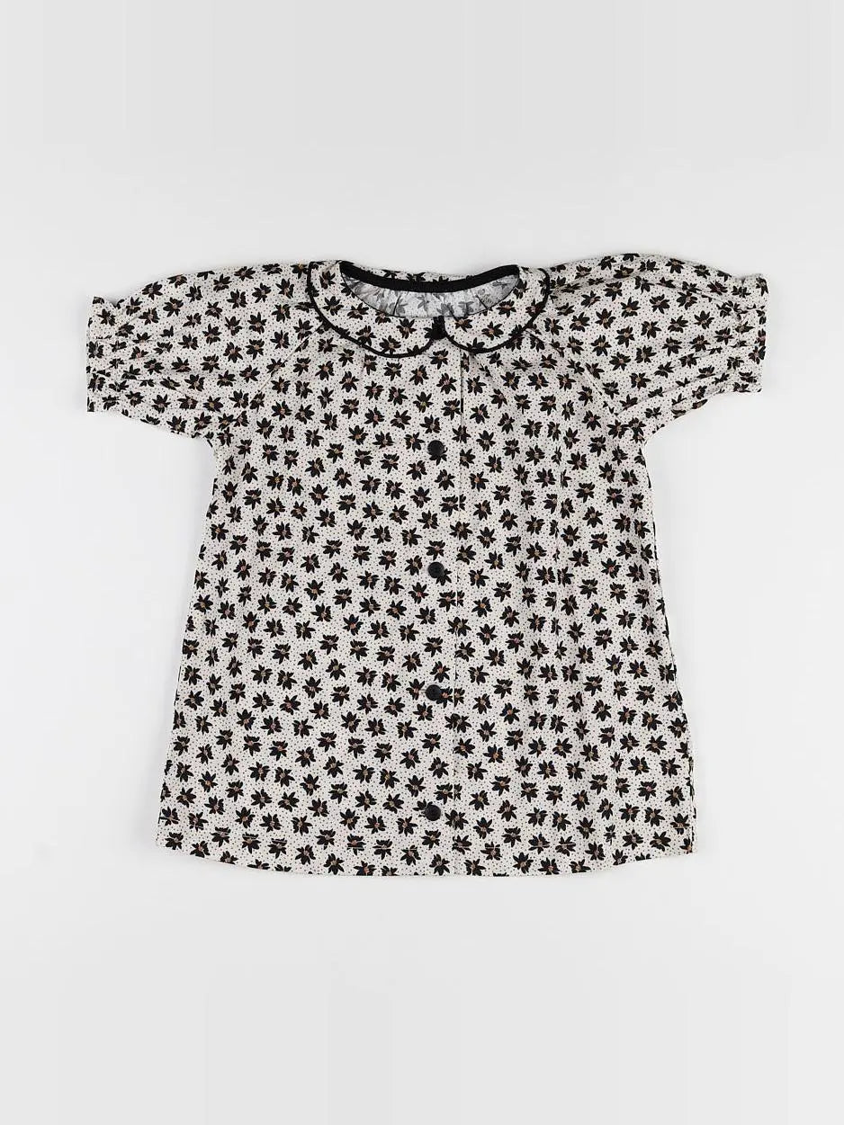 Blouse fleurs noires, beige