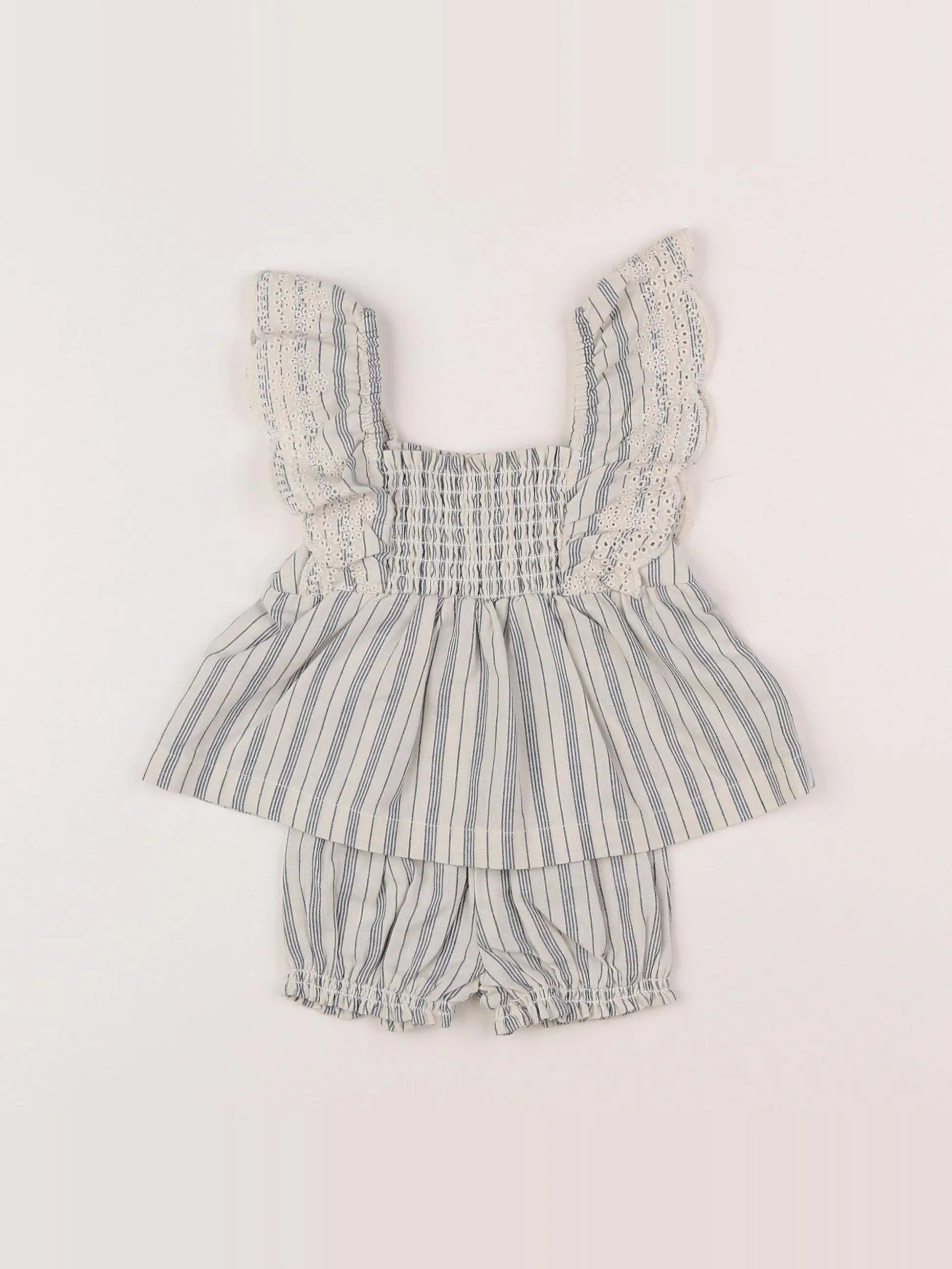 Vertbaudet - ensemble beige, bleu - 3 mois