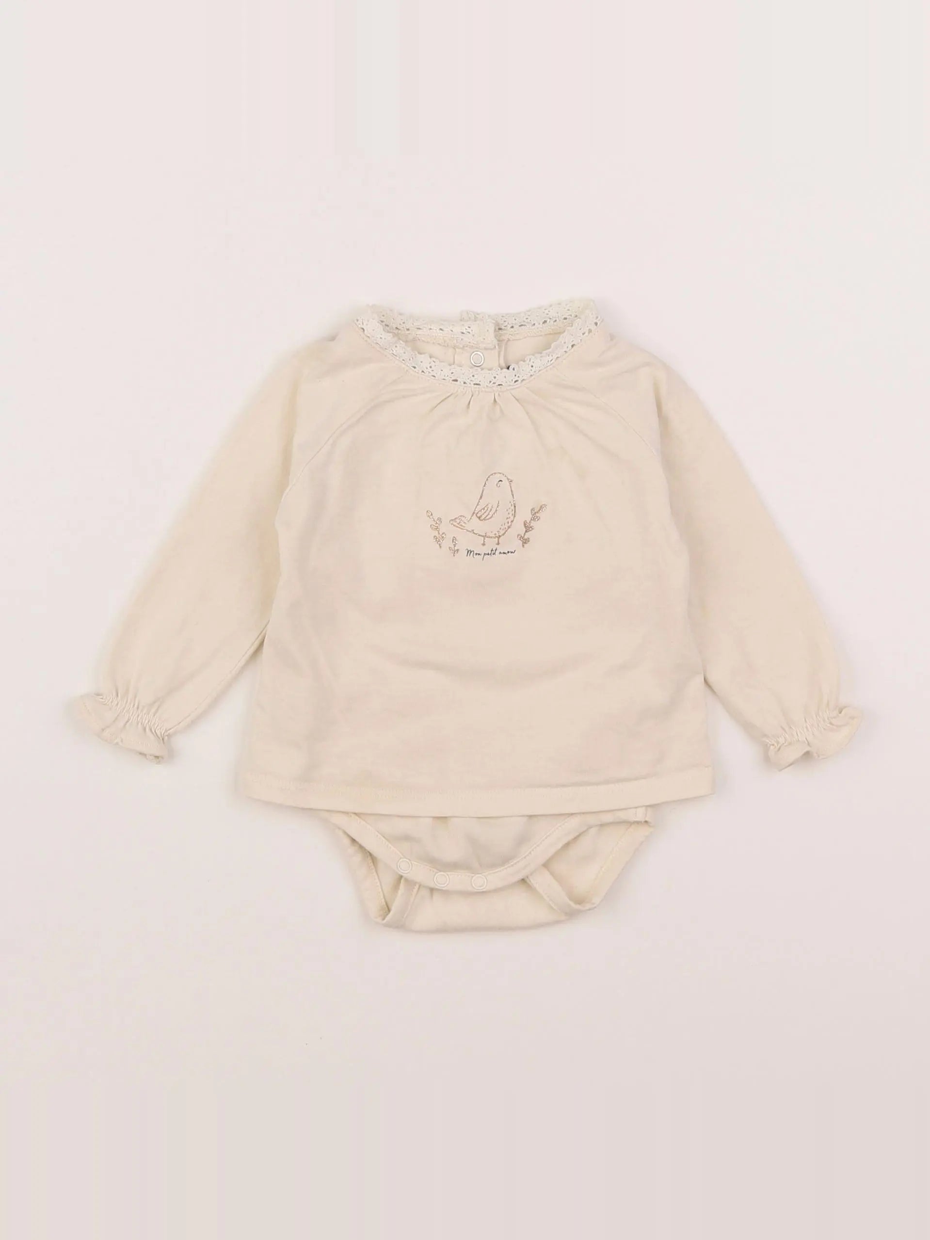 Vertbaudet - body tee-shirt beige - 3 mois