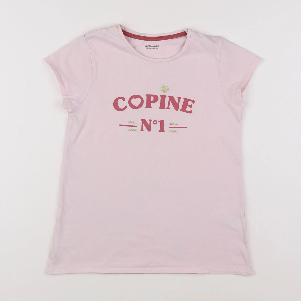 Vertbaudet - tee-shirt blanc, rose - 10 ans