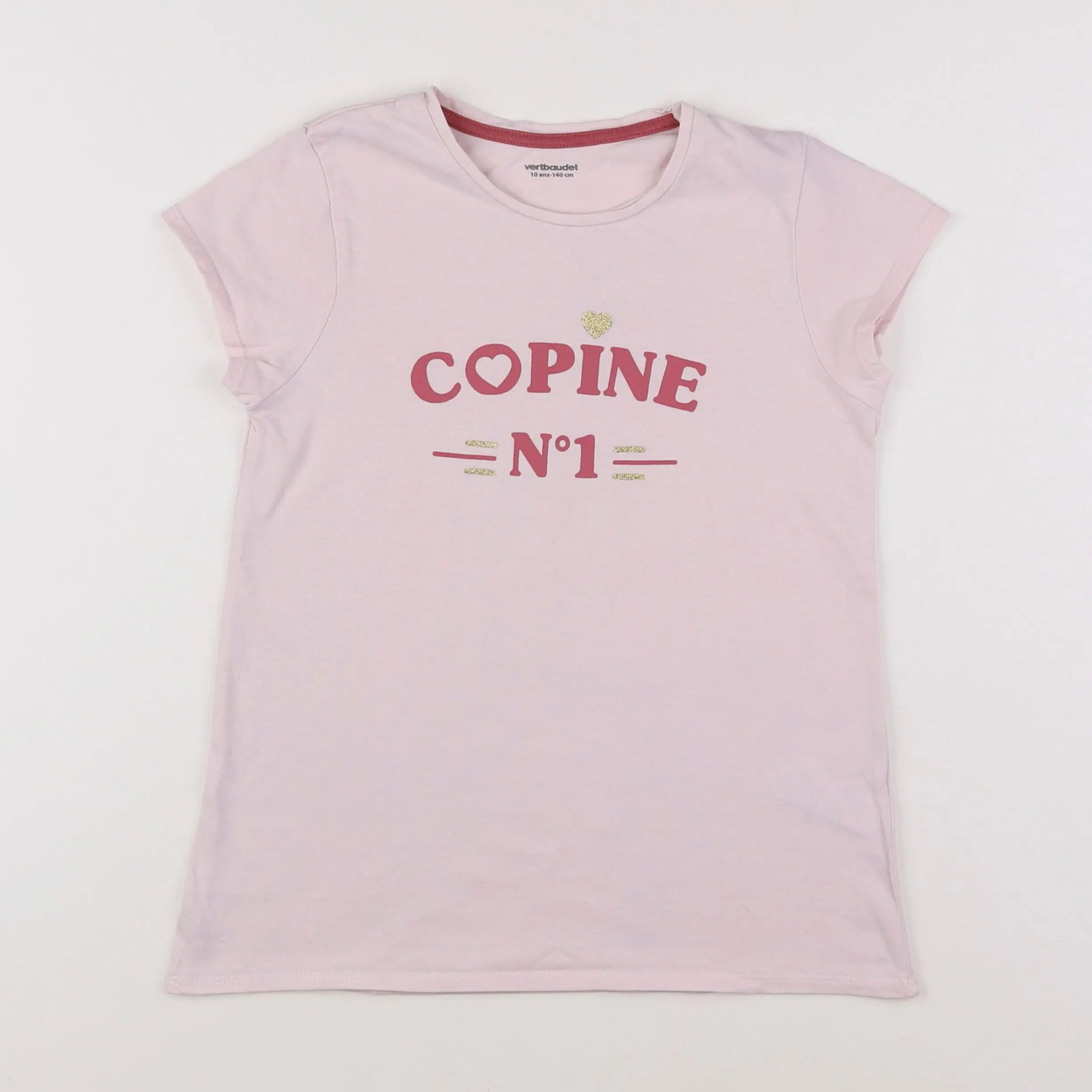 Vertbaudet - tee-shirt blanc, rose - 10 ans