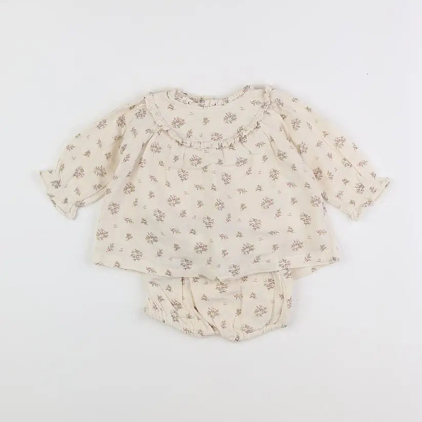 Vertbaudet - robe beige, multicolore - 3 mois