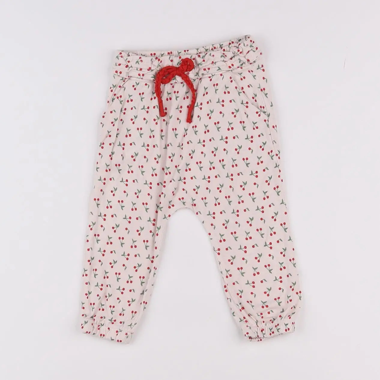 Vertbaudet - pantalon blanc, rouge - 6 mois