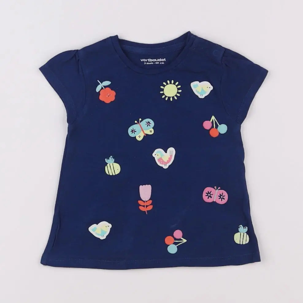 Vertbaudet - tee-shirt bleu - 3 mois