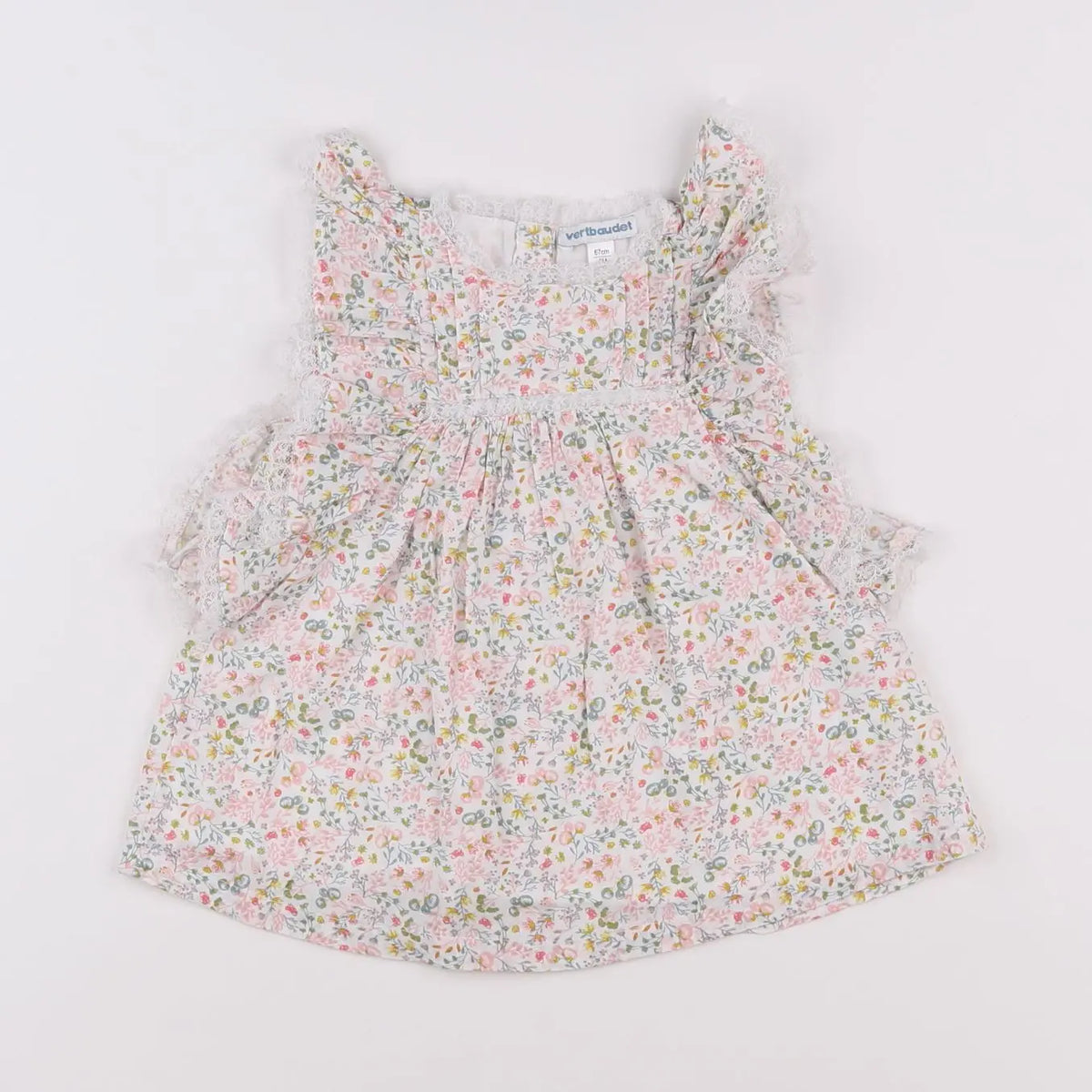 Vertbaudet - robe vert, rose - 6 mois