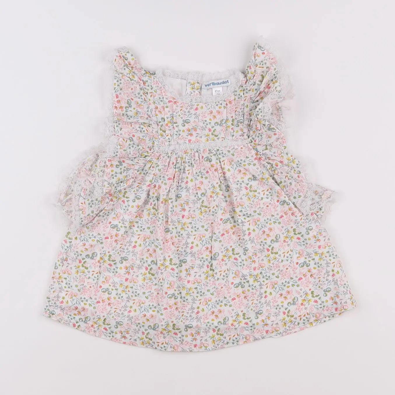 Vertbaudet - robe vert, rose - 6 mois