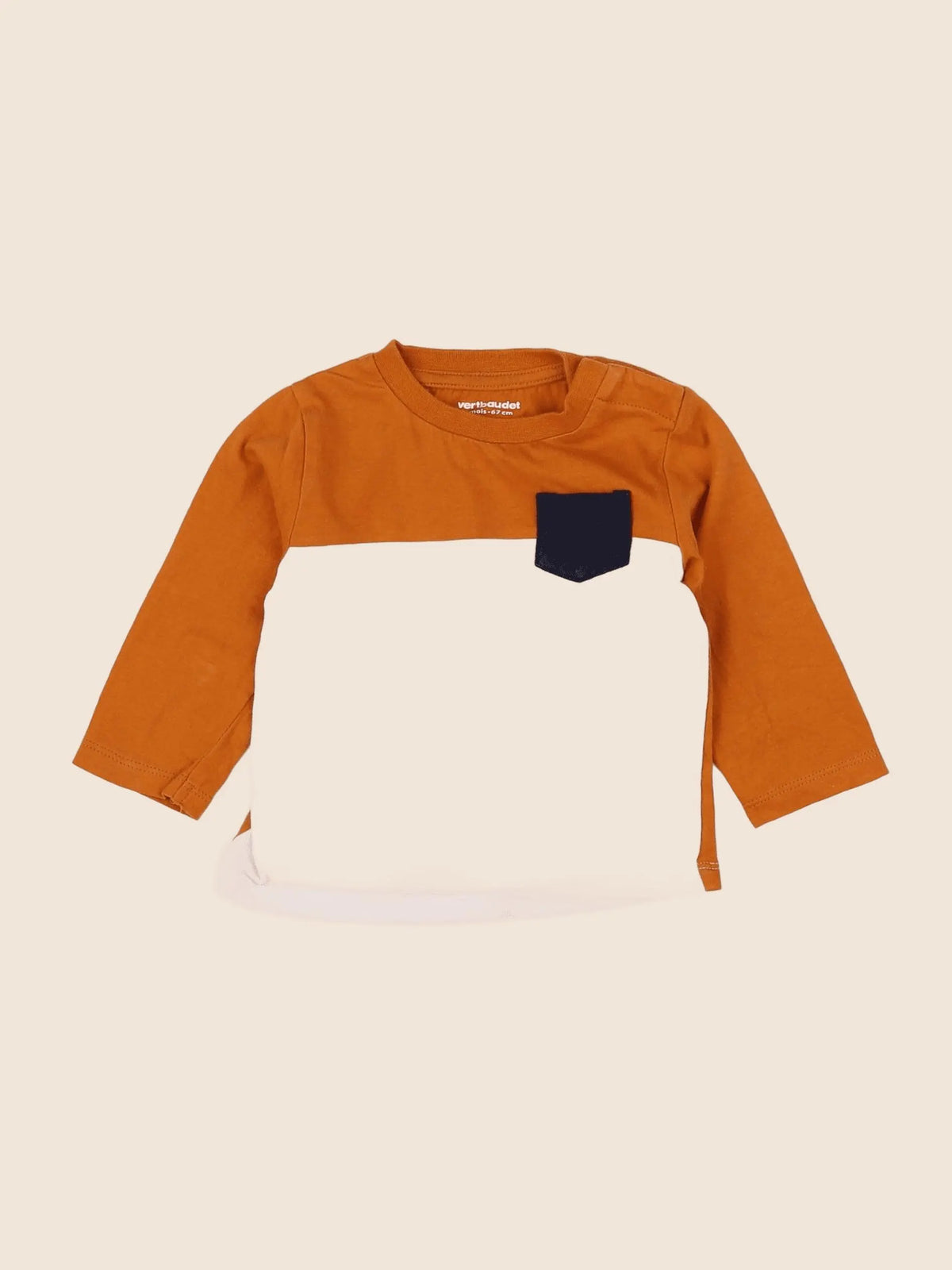 Vertbaudet - tee-shirt beige, orange - 6 mois