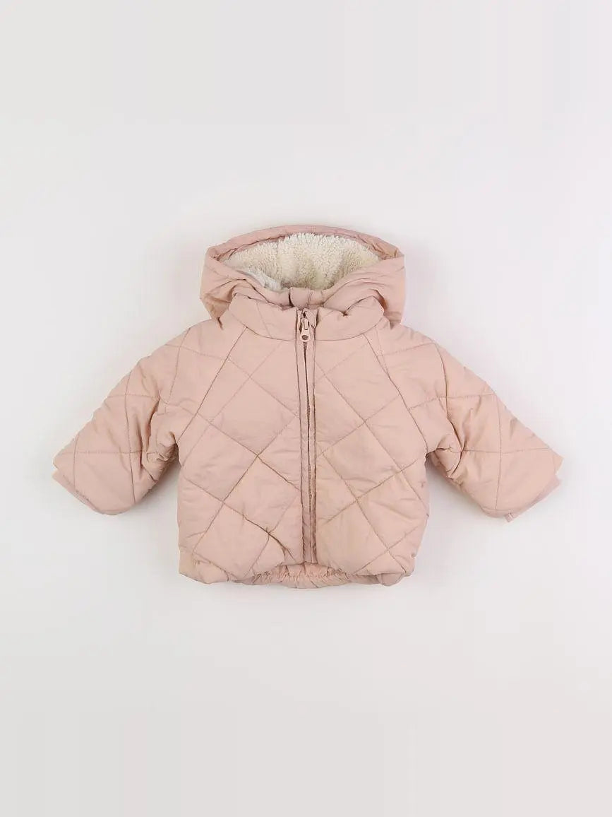 Vertbaudet - doudoune avec capuche amovible rose - 9 mois