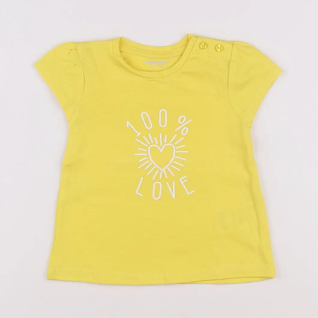 Vertbaudet - tee-shirt jaune, blanc - 6 mois