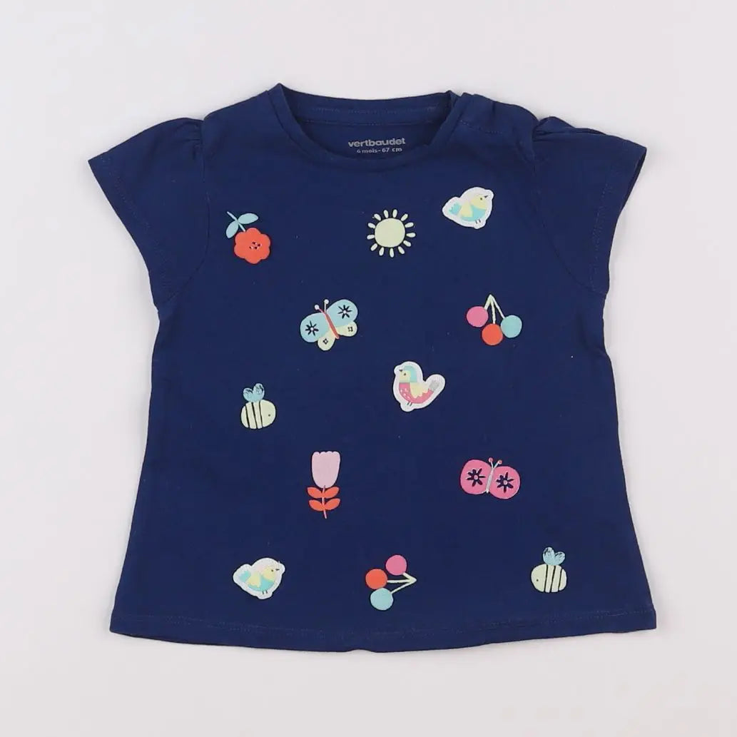 Vertbaudet - tee-shirt bleu - 6 mois