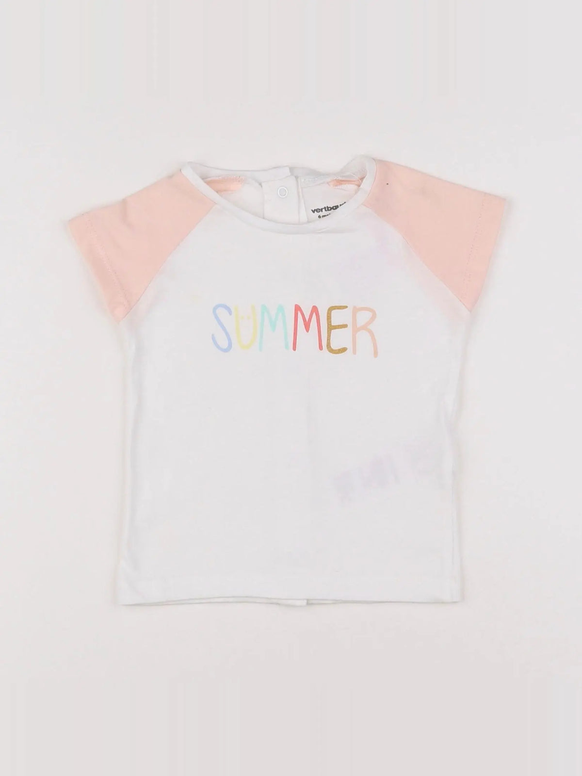 Vertbaudet - tee-shirt blanc, rose - 6 mois