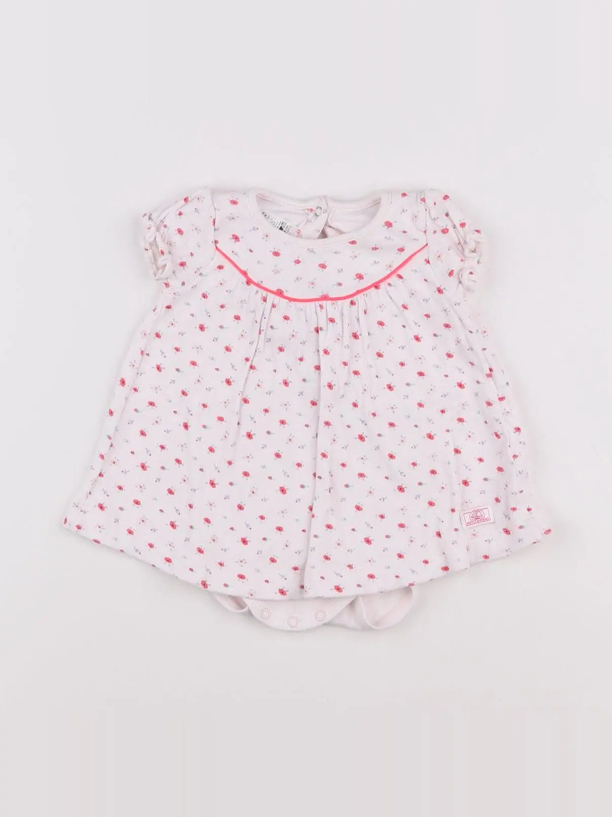 Petit Bateau - body robe blanc, rose - 3 mois