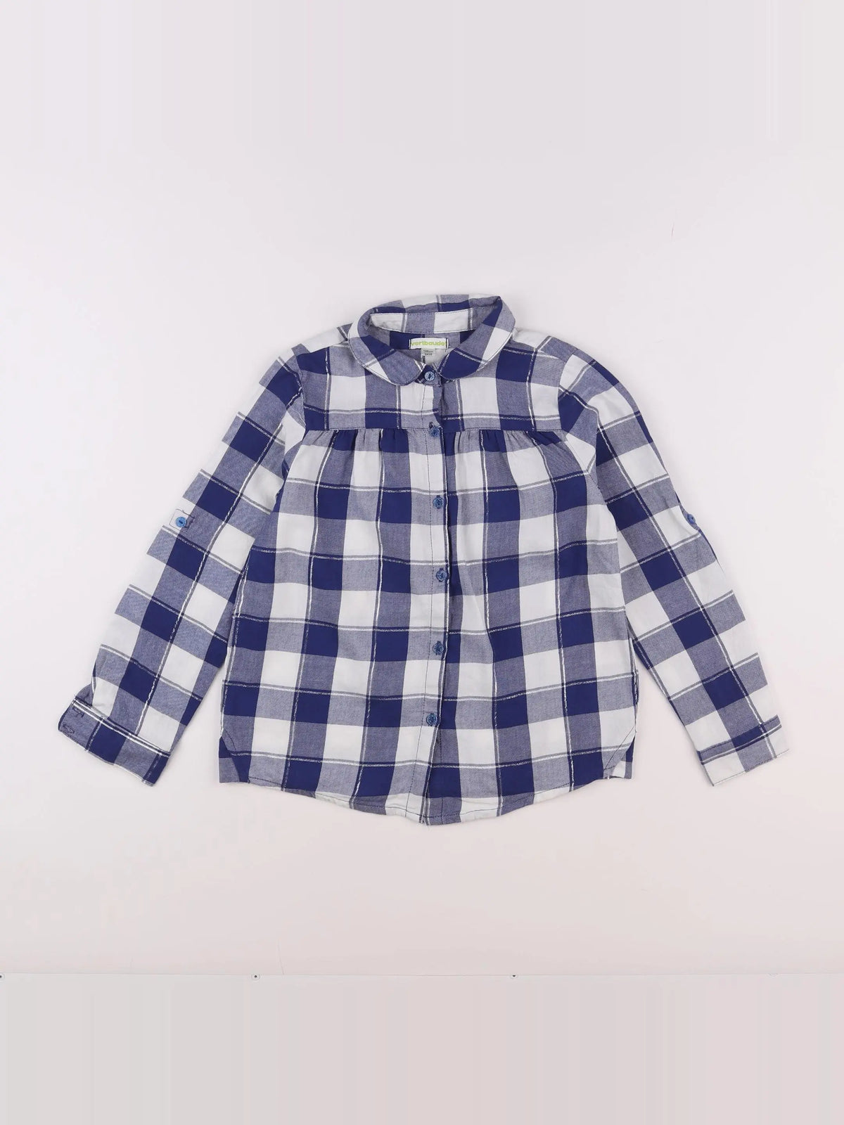 Vertbaudet - chemise blanc, bleu, argent - 8 ans