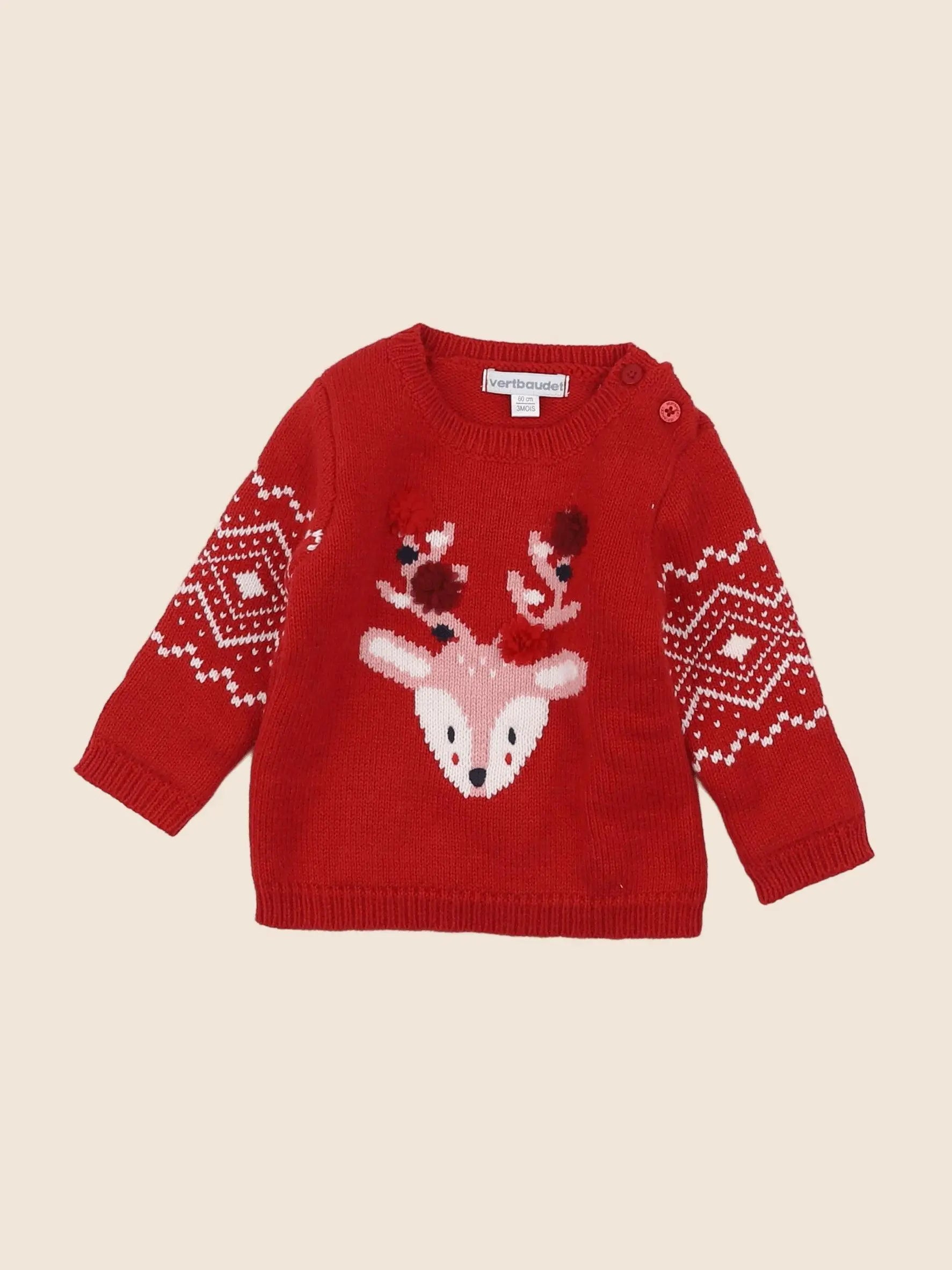 Vertbaudet - pull rouge - 3 mois