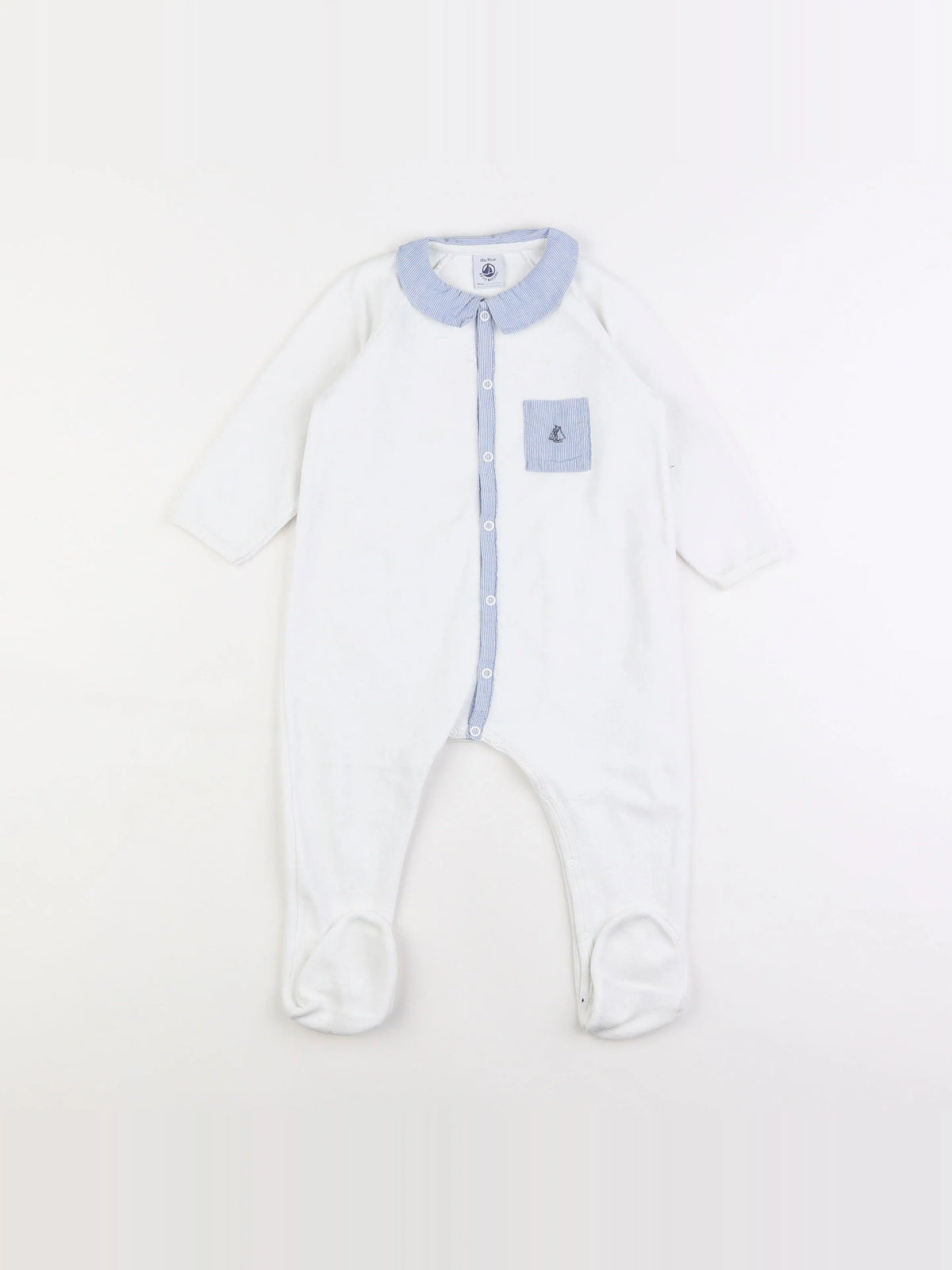 Petit Bateau - pyjama velours bleu, blanc - 18 mois