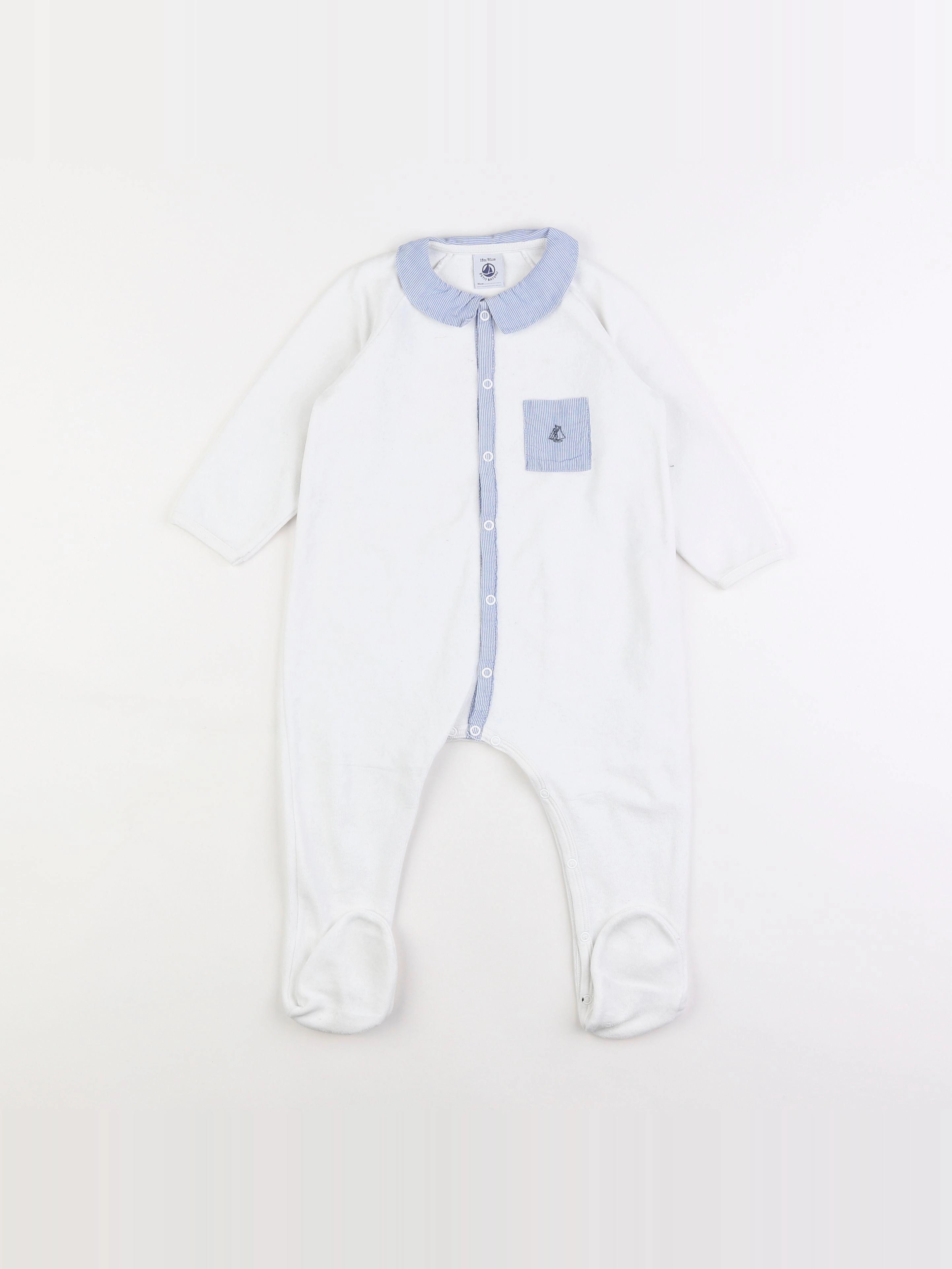 Petit Bateau - pyjama velours bleu, blanc - 18 mois