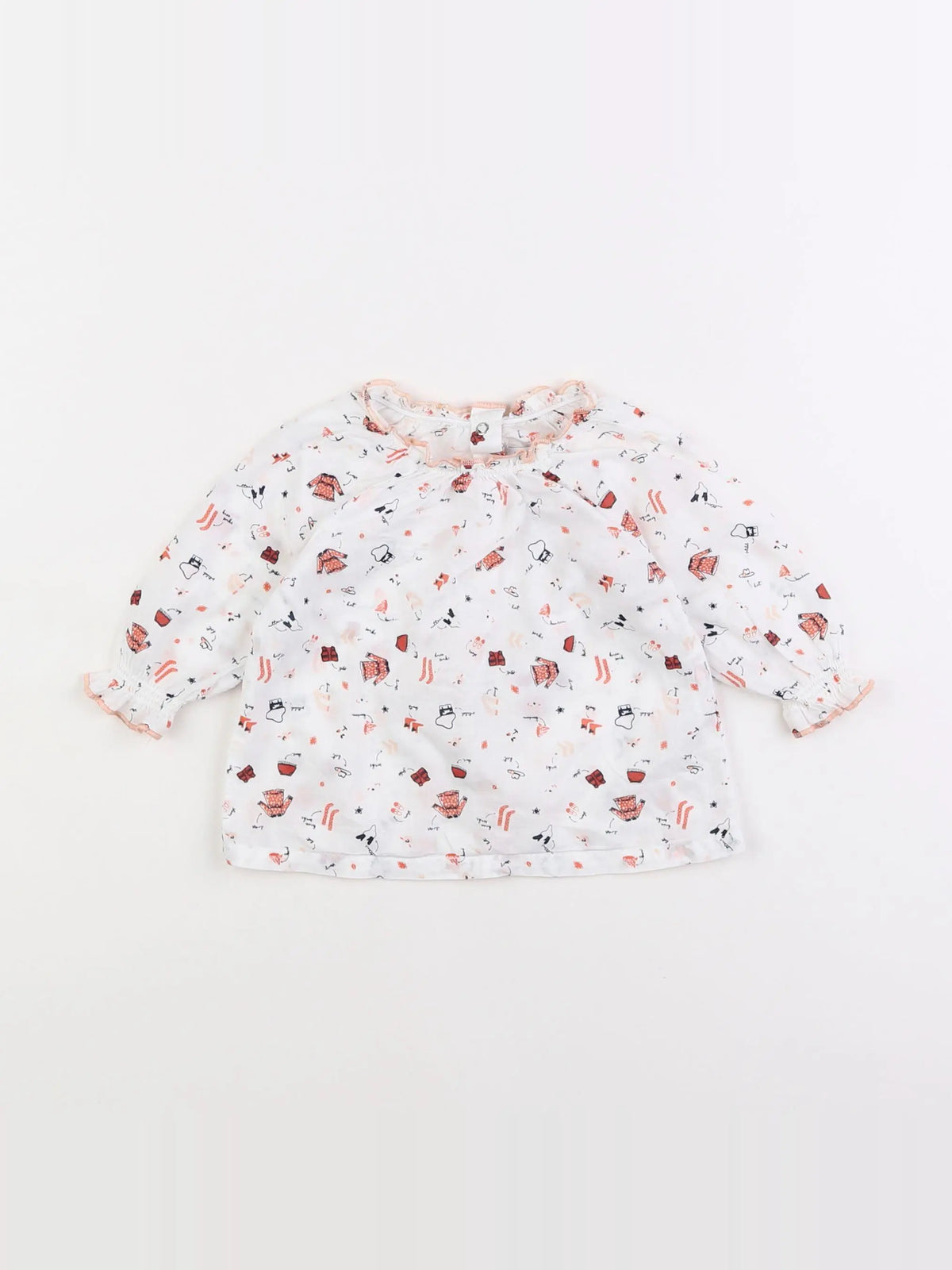 Vertbaudet - blouse blanc, rose - 6 mois