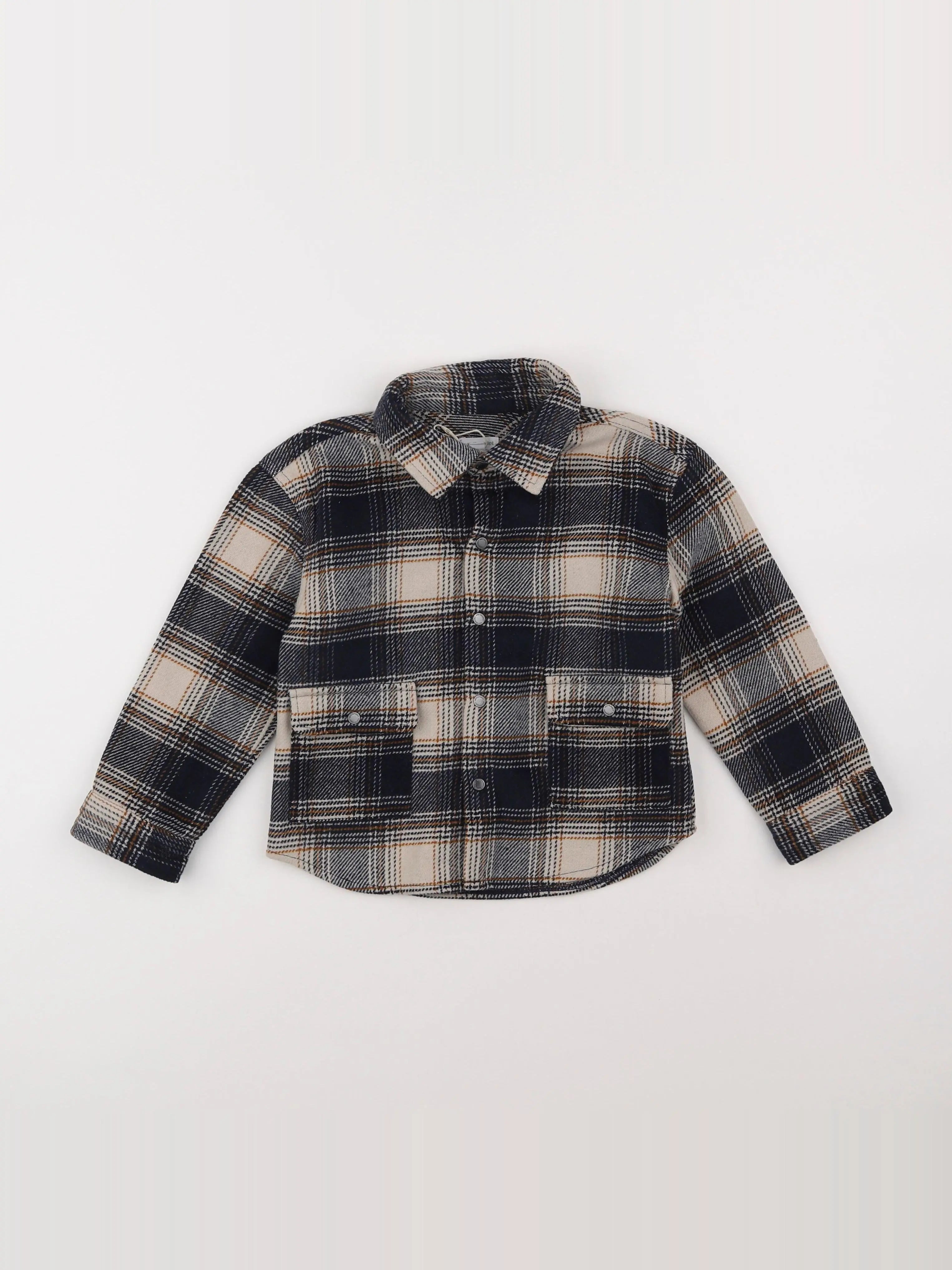 Vertbaudet - chemise beige, bleu - 3 ans