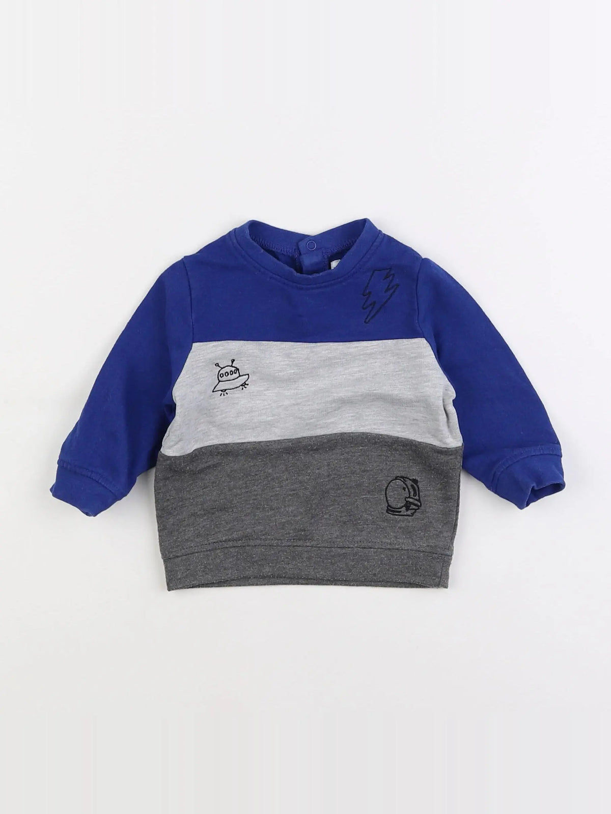 Vertbaudet - sweat bleu, gris - 6 mois