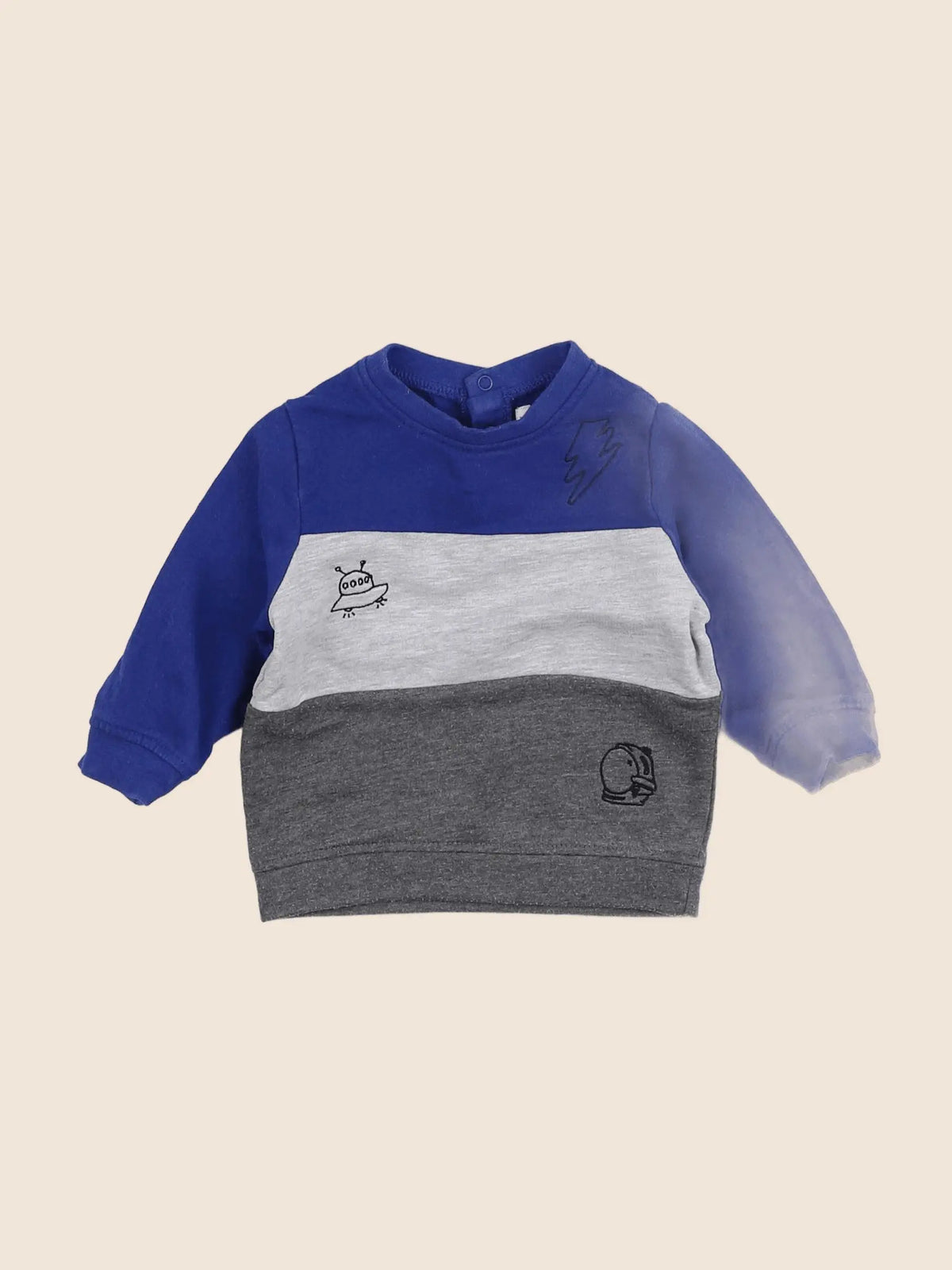 Vertbaudet - sweat bleu, gris - 6 mois