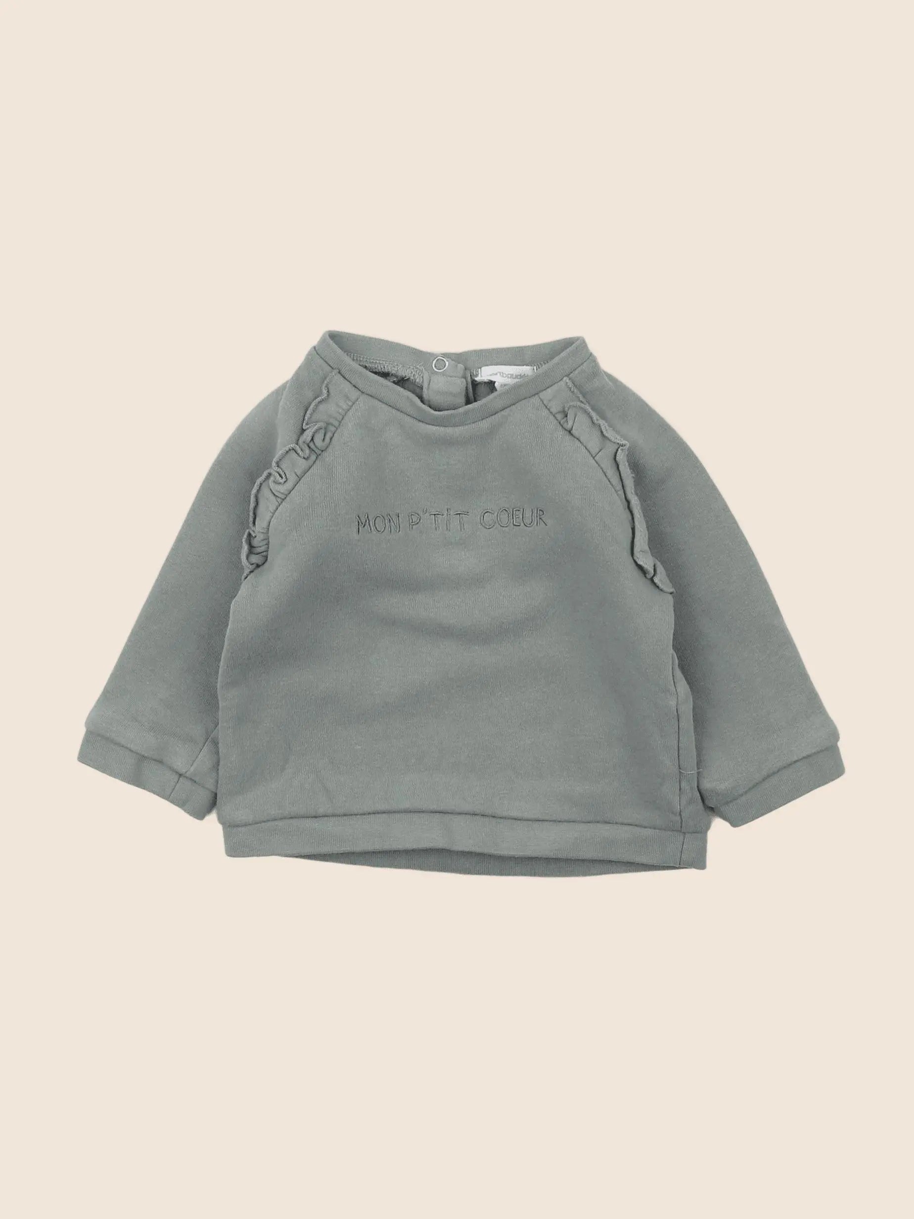 Vertbaudet - sweat vert - 6 mois