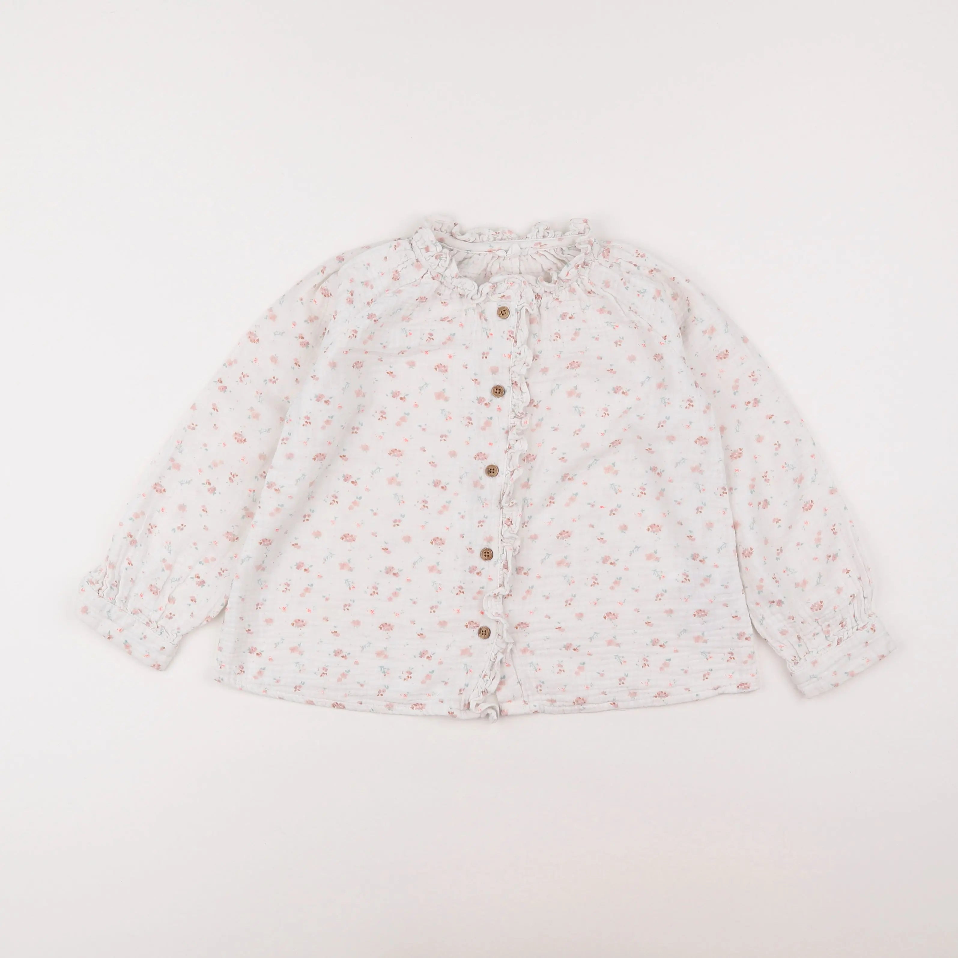 Vertbaudet - blouse beige, rose - 6 ans