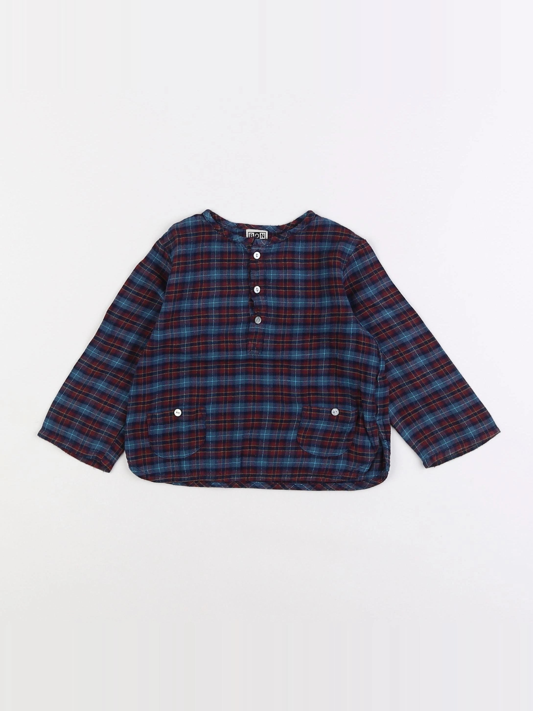 Bonton - chemise bleu, rouge - 18 mois