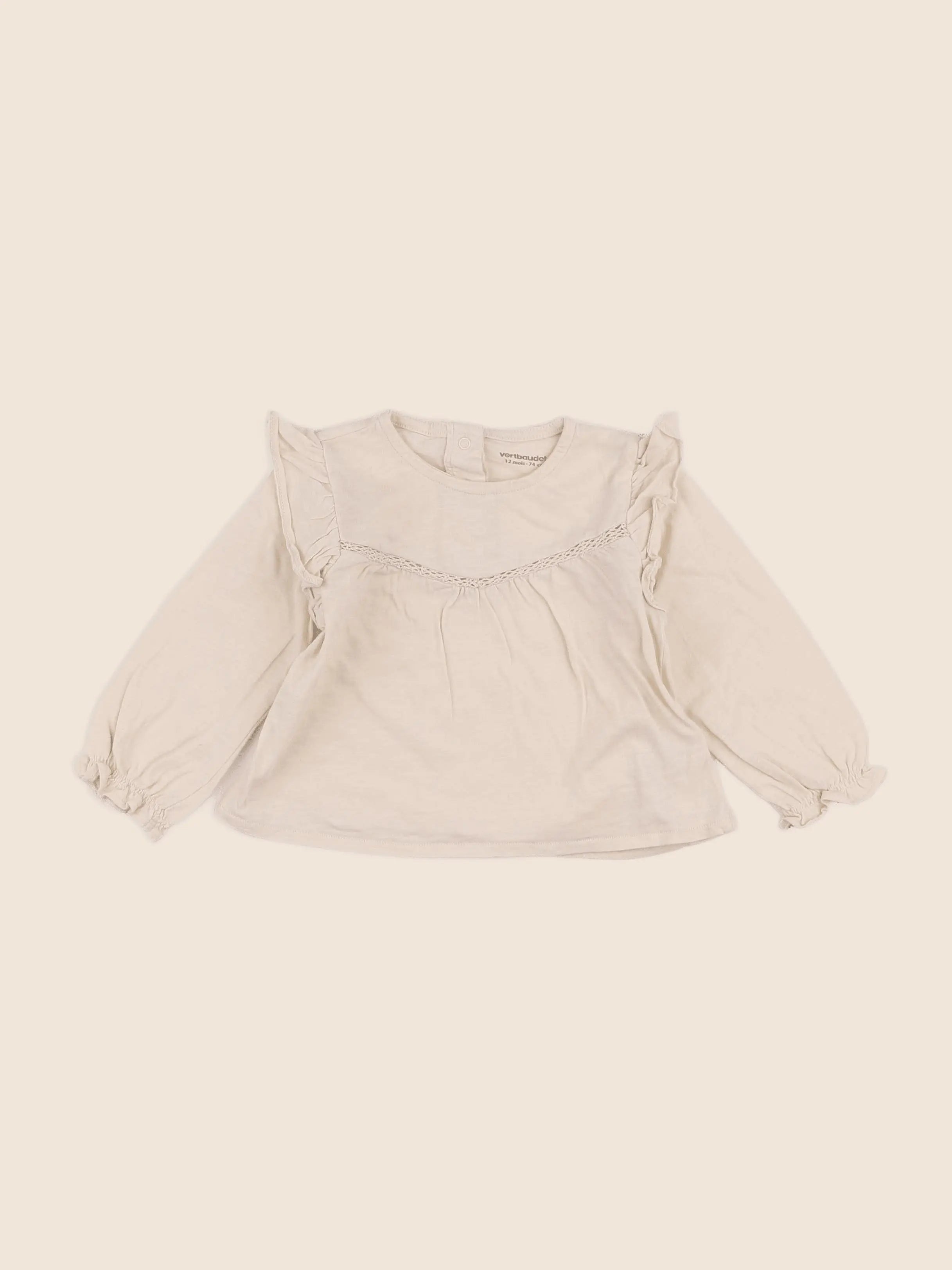 Vertbaudet - tee-shirt beige - 12 mois